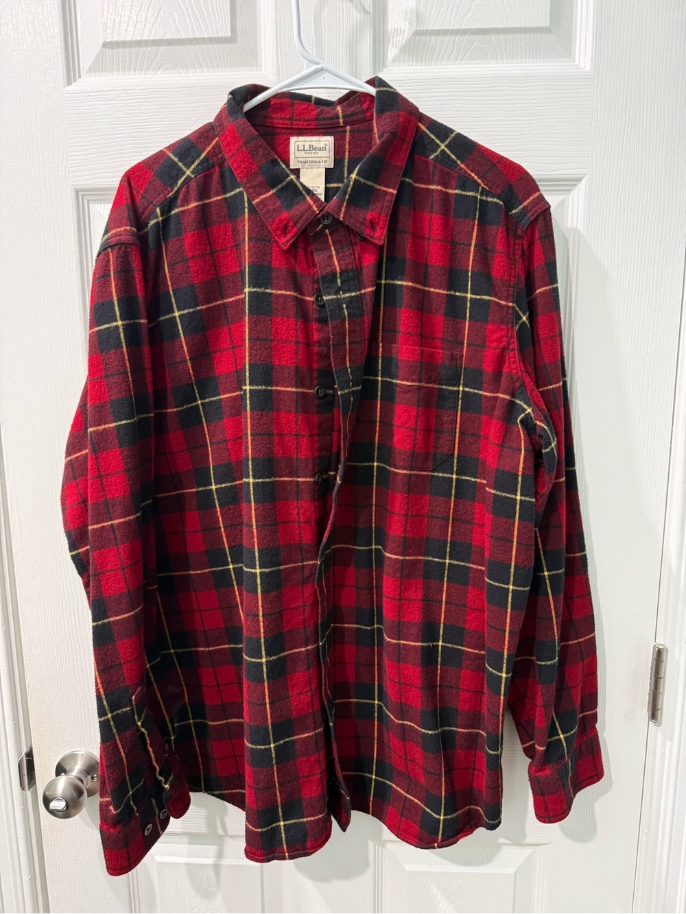 L.L. Bean Men’s Red and Black Plaid Flannel Button-Down Shirt